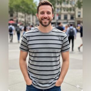 Urban Pipeline Black and Gray Striped Tee